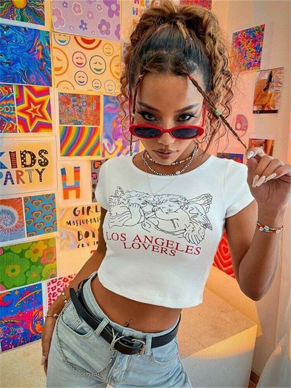 Y2K Los Angeles Lovers White Crop Tee - Trending Streetwear Fashion