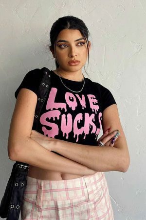 Y2K Love Sucks Black Crop Tee - Vintage Streetwear Fairy Trash Top