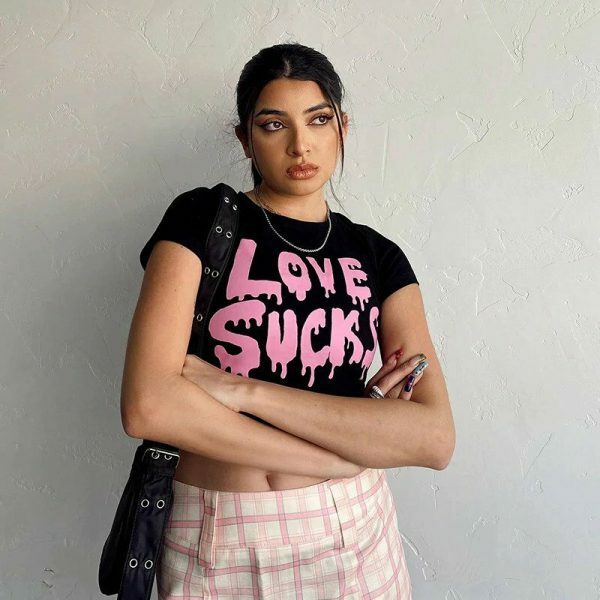 Y2K Love Sucks Black Crop Tee - Vintage Streetwear Fairy Trash Top