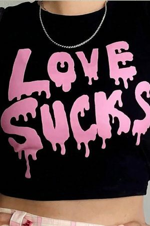 Y2K Love Sucks Black Crop Tee - Vintage Streetwear Fairy Trash Top