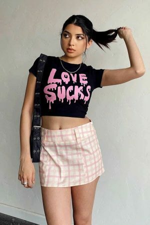 Y2K Love Sucks Black Crop Tee - Vintage Streetwear Fairy Trash Top