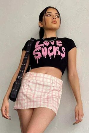 Y2K Love Sucks Black Crop Tee - Vintage Streetwear Fairy Trash Top