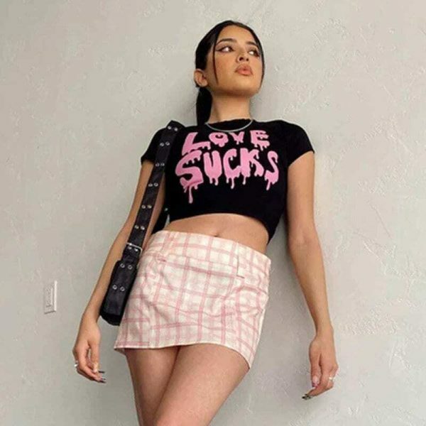 Y2K Love Sucks Black Crop Tee - Vintage Streetwear Fairy Trash Top