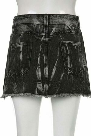 Y2K Low Waist E-girl Denim Mini Skirt with Zipper Closure