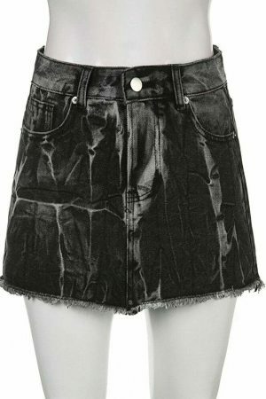 Y2K Low Waist E-girl Denim Mini Skirt with Zipper Closure