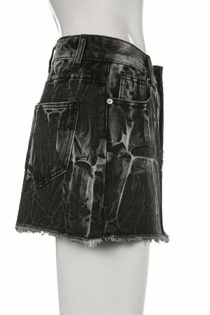 Y2K Low Waist E-girl Denim Mini Skirt with Zipper Closure