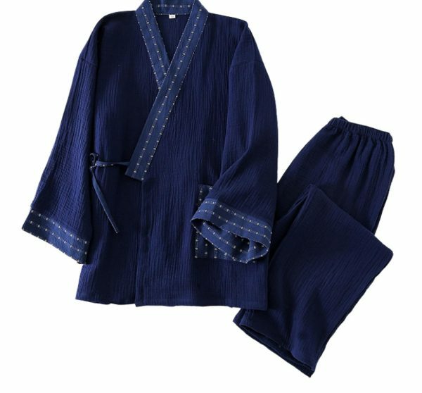 Y2K Men's Patchwork Kimono Robes Pajama Set, Cotton Linen Design