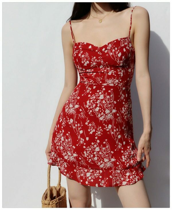 Y2K Milkmaid Red Floral Mini Dress - Streetwear Aesthetic