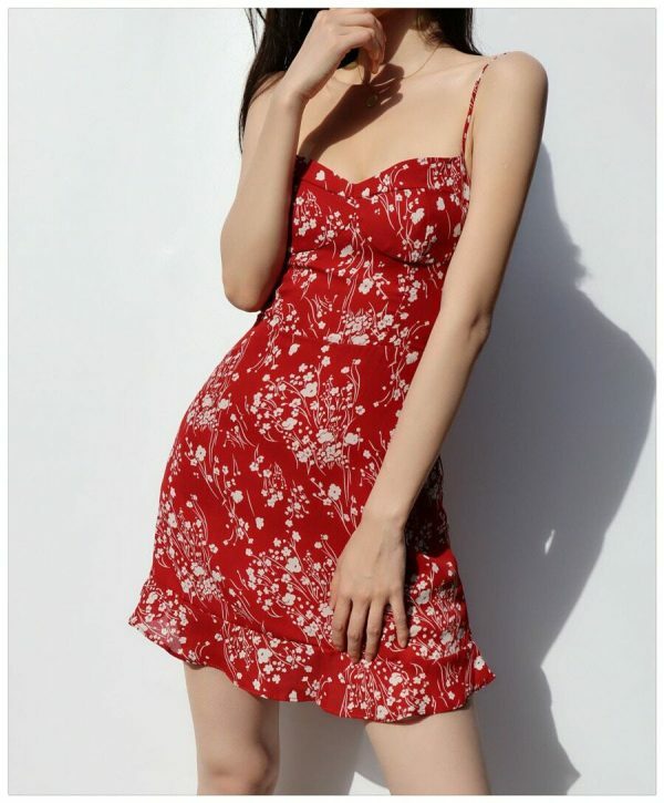 Y2K Milkmaid Red Floral Mini Dress - Streetwear Aesthetic