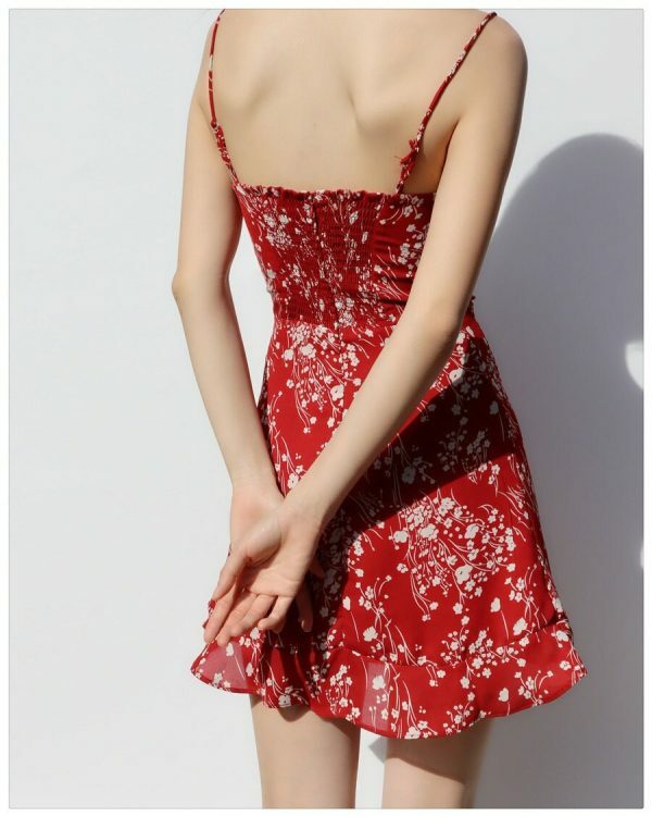 Y2K Milkmaid Red Floral Mini Dress - Streetwear Aesthetic