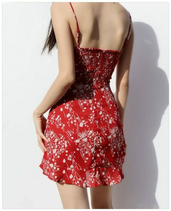 Y2K Milkmaid Red Floral Mini Dress - Streetwear Aesthetic