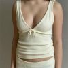 Y2K Milkmaid V-Neck Tank Top with Ruffle Detailing - Beige & Baby Blue