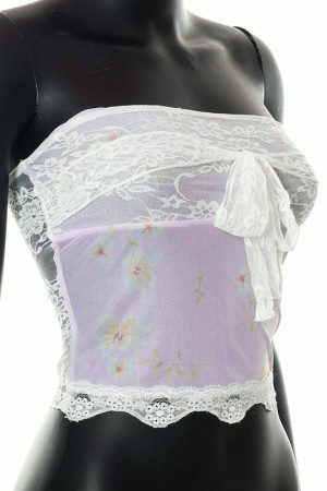 Y2K Millie Fairycore Floral Tube Top Lace Detail