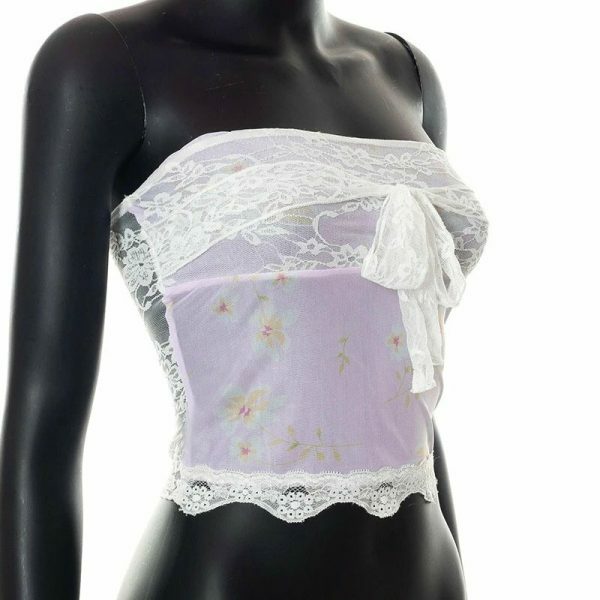 Y2K Millie Fairycore Floral Tube Top Lace Detail