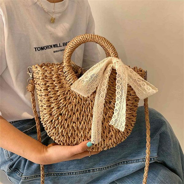 Y2K Mini Messenger Straw Bag - French Rattan Woven Beach Bag