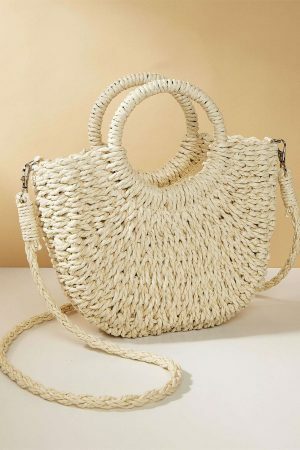 Y2K Mini Messenger Straw Bag - French Rattan Woven Beach Bag for Women