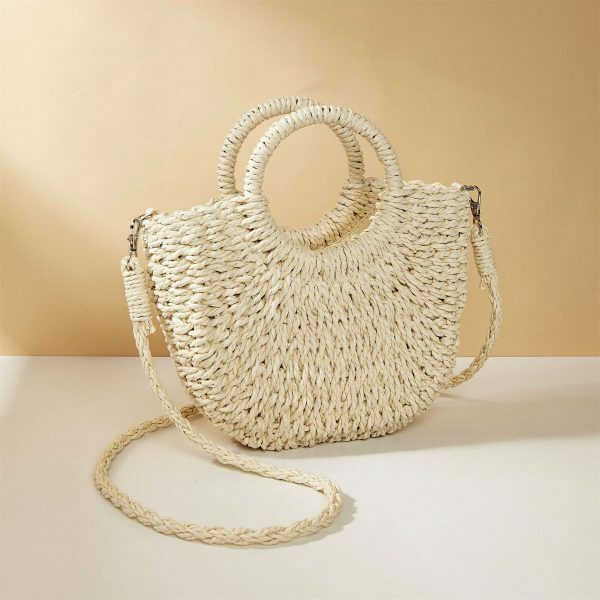 Y2K Mini Messenger Straw Bag - French Rattan Woven Beach Bag for Women