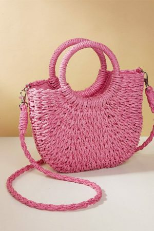 Y2K Mini Messenger Straw Bag - French Rattan Woven Beach Bag for Women