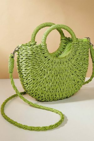 Y2K Mini Messenger Straw Bag - French Rattan Woven Beach Bag for Women