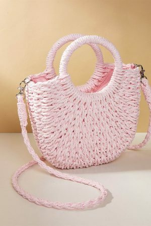 Y2K Mini Messenger Straw Bag - French Rattan Woven Beach Bag for Women