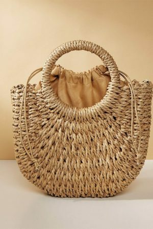 Y2K Mini Messenger Straw Bag - French Rattan Woven Beach Bag for Women