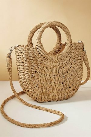 Y2K Mini Messenger Straw Bag - French Rattan Woven Beach Bag for Women