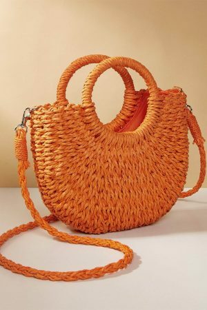 Y2K Mini Messenger Straw Bag - French Rattan Woven Beach Bag for Women