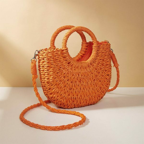 Y2K Mini Messenger Straw Bag - French Rattan Woven Beach Bag for Women