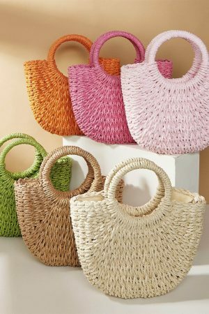 Y2K Mini Messenger Straw Bag - French Rattan Woven Beach Bag for Women