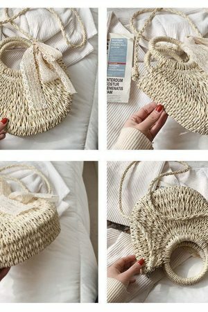 Y2K Mini Messenger Straw Bag - French Rattan Woven Beach Bag