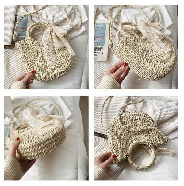 Y2K Mini Messenger Straw Bag - French Rattan Woven Beach Bag