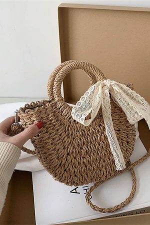 Y2K Mini Messenger Straw Bag - French Rattan Woven Beach Bag