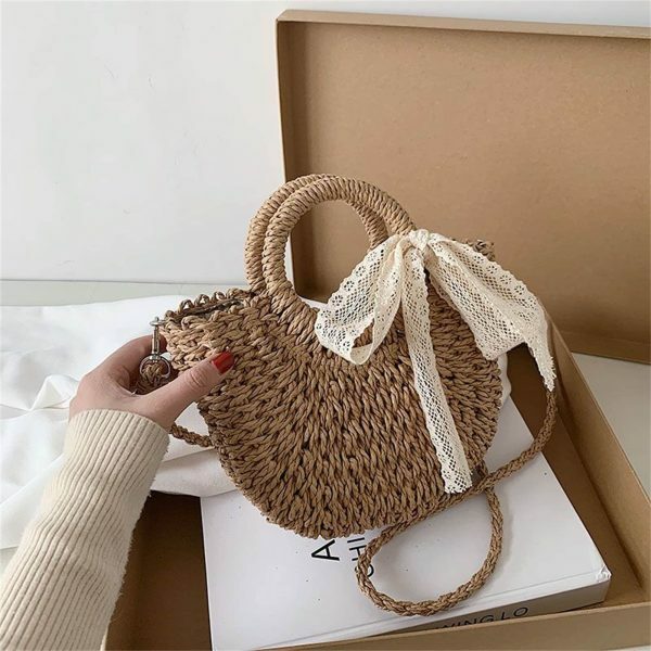 Y2K Mini Messenger Straw Bag - French Rattan Woven Beach Bag