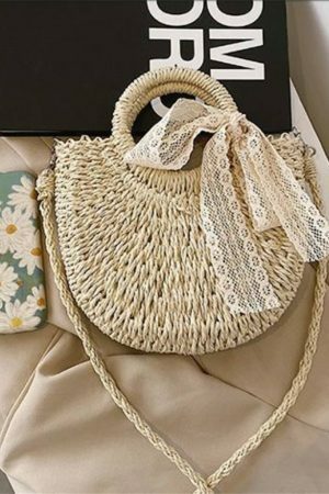 Y2K Mini Messenger Straw Bag - French Rattan Woven Beach Bag