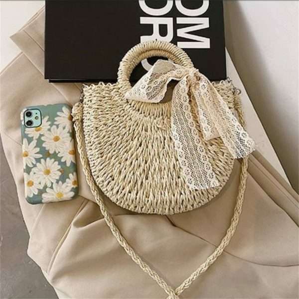 Y2K Mini Messenger Straw Bag - French Rattan Woven Beach Bag