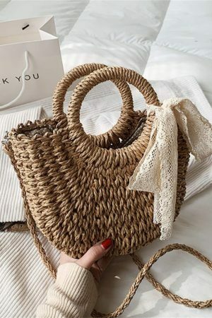 Y2K Mini Messenger Straw Bag - French Rattan Woven Beach Bag