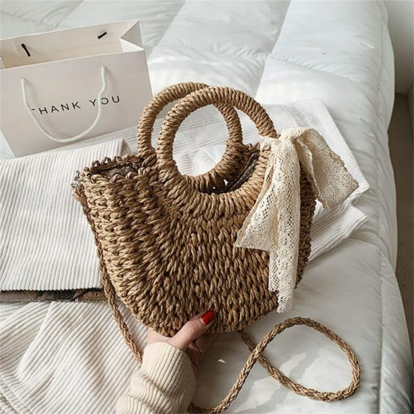 Y2K Mini Messenger Straw Bag - French Rattan Woven Beach Bag