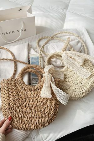 Y2K Mini Messenger Straw Bag - French Rattan Woven Beach Bag