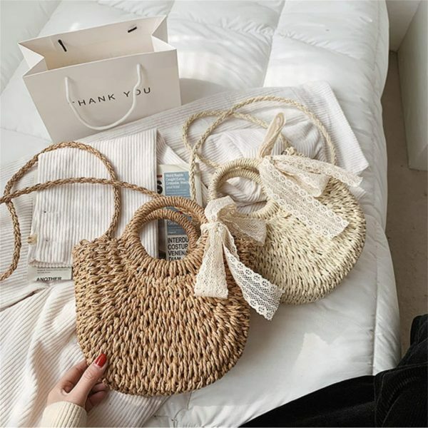 Y2K Mini Messenger Straw Bag - French Rattan Woven Beach Bag