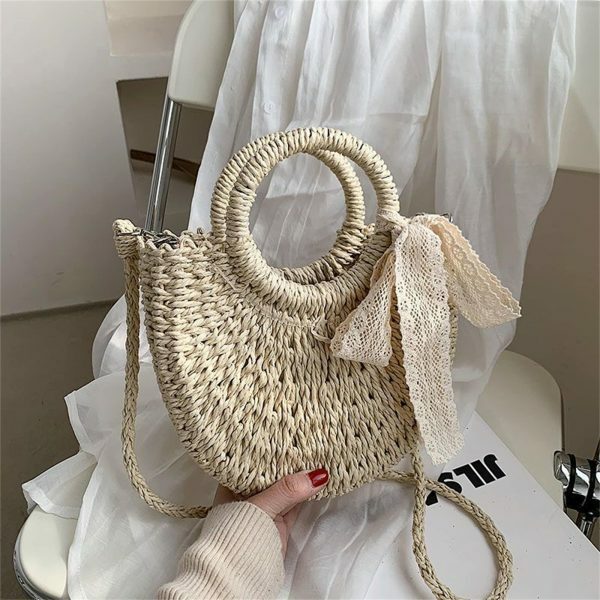 Y2K Mini Messenger Straw Bag - French Rattan Woven Beach Bag