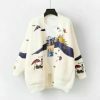 Y2K Mirage Sun Print Oversized Cardigan Sweater - Handmade Embroidered Knit Fashion Trend - Streetwear Aesthetics