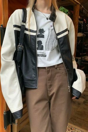 Y2K Monochrome Streetwear Leather Jacket