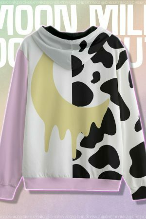 Y2K Moon Milk Cow Print Hoodie - Streetwear Aesthetic