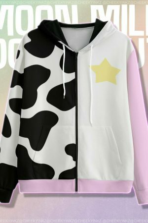 Y2K Moon Milk Cow Print Hoodie - Streetwear Aesthetic