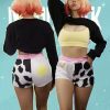 Y2K Moon Milk Cow Print Pocket Shorts - Streetwear Aesthetic