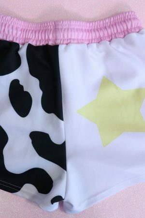 Y2K Moon Milk Cow Print Pocket Shorts - Streetwear Aesthetic