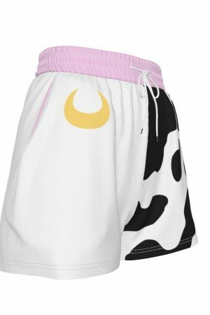 Y2K Moon Milk Cow Print Pocket Shorts - Streetwear Aesthetic