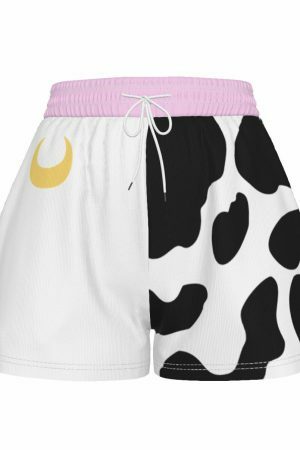 Y2K Moon Milk Cow Print Pocket Shorts - Streetwear Aesthetic