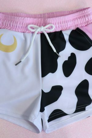 Y2K Moon Milk Cow Print Pocket Shorts - Streetwear Aesthetic