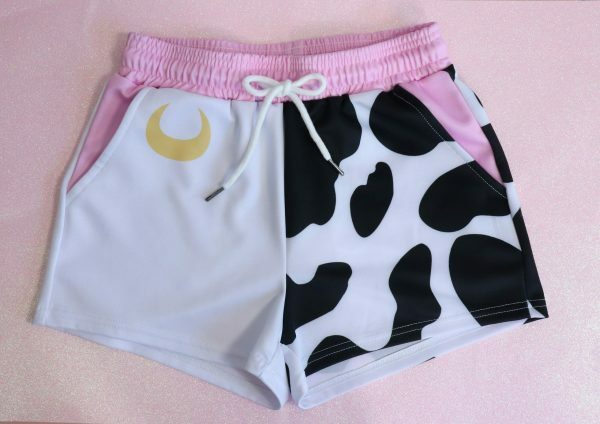 Y2K Moon Milk Cow Print Pocket Shorts - Streetwear Aesthetic